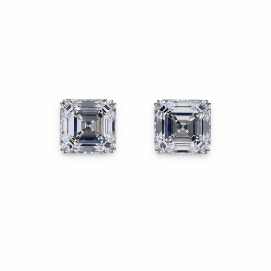 10 Carat Asscher Cut Earrings 18K White Gold
