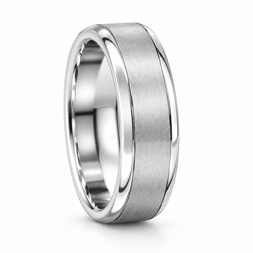Felix brushed titanium men’s wedding ring on white studio background