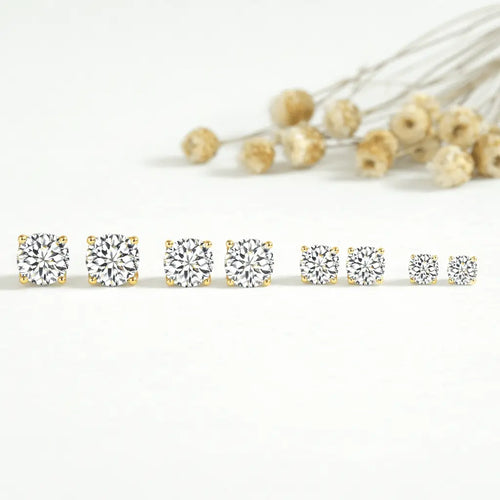Tane - Round Moissanite Stud Earrings 14K Yellow Gold Nura Lab