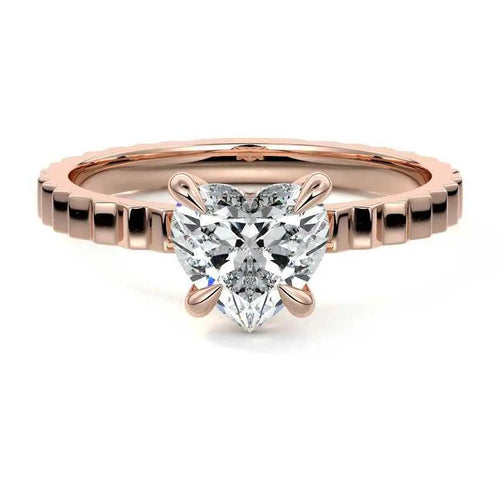 Chiara - Heart Shape Solitaire Fluted Band Engagement Ring Raphana Jewellery