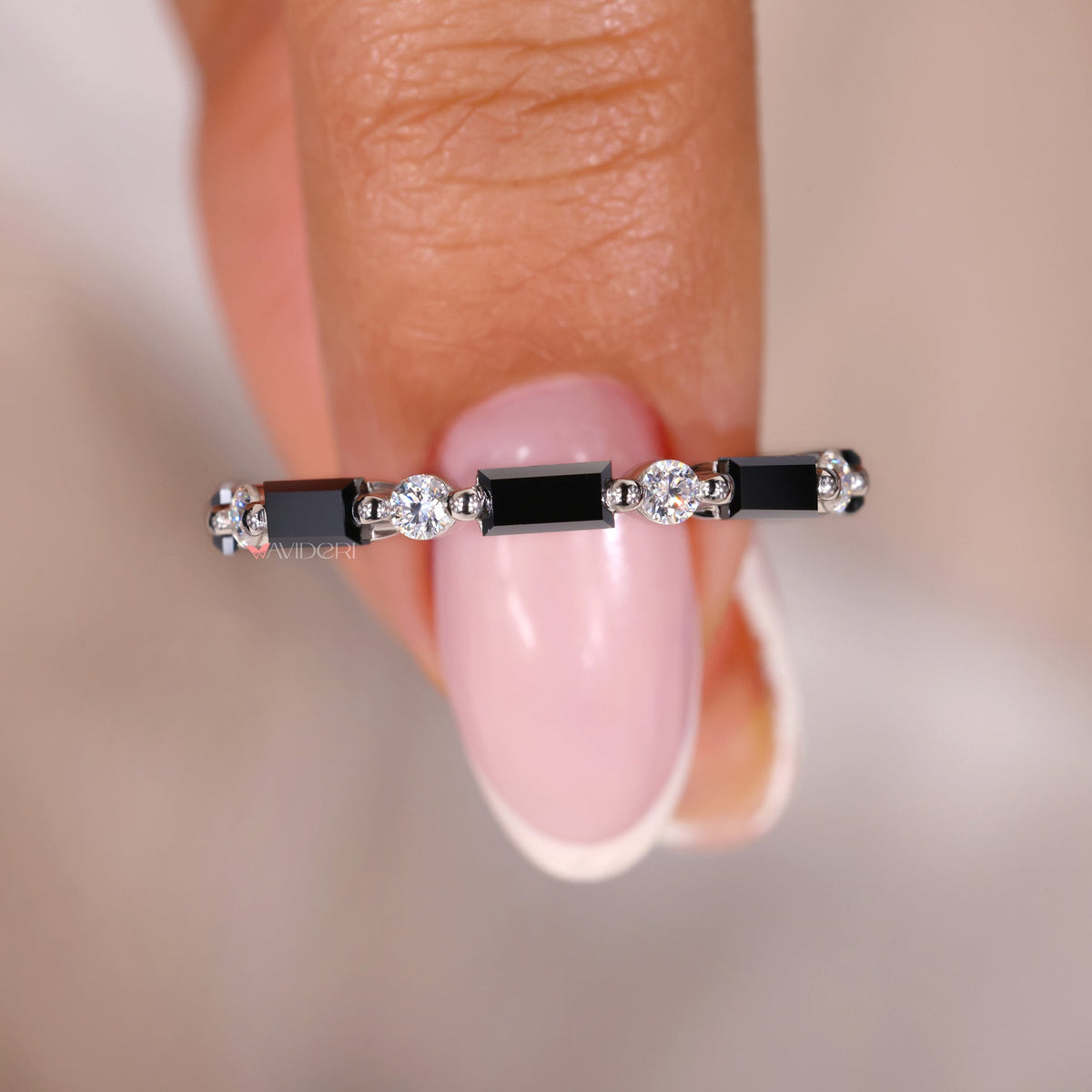 Baguette eternity band, full eternity band, moissanite wedding band