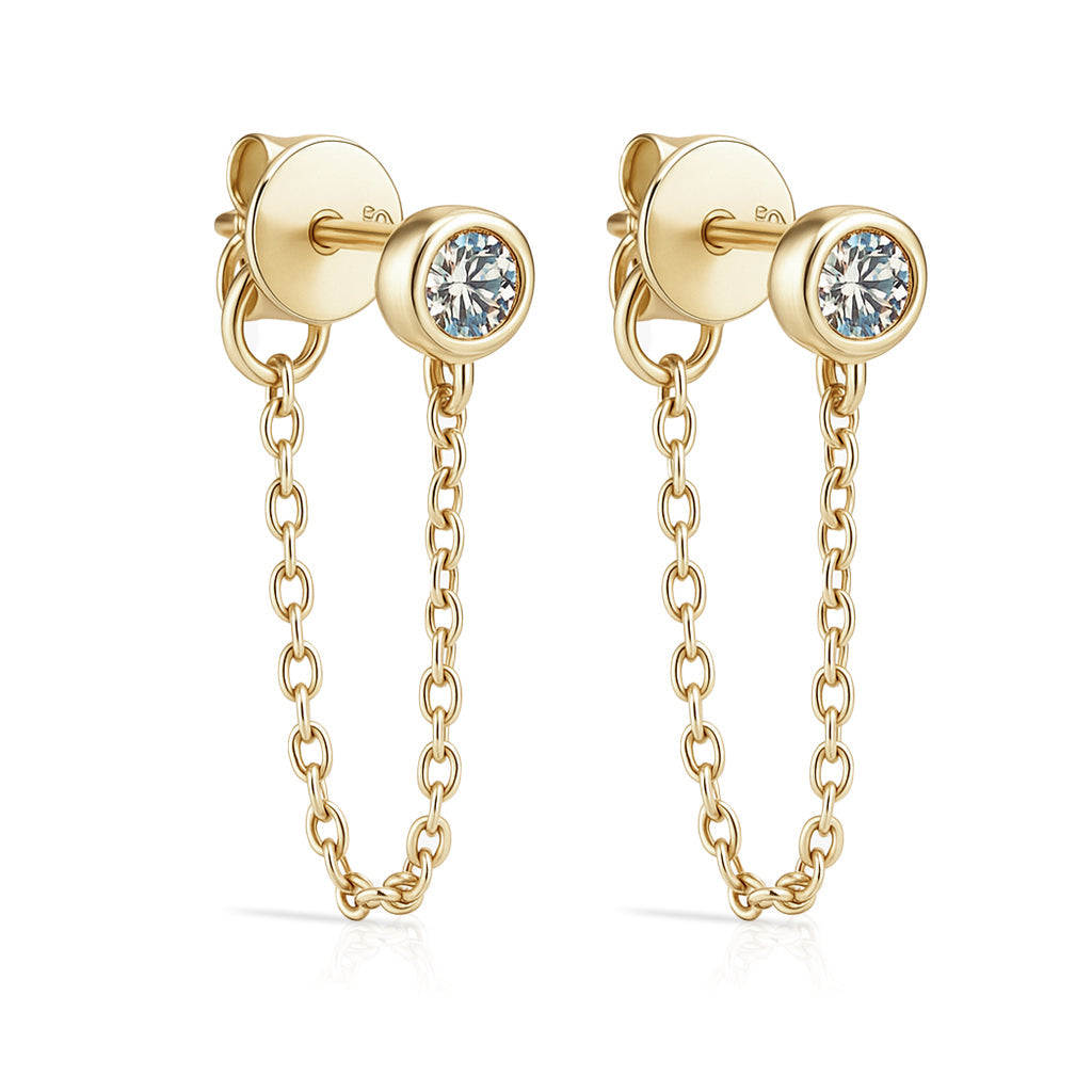 Liora Moissanite Chain Earrings by Nura Lab in 14K yellow gold plating over S925 sterling silver