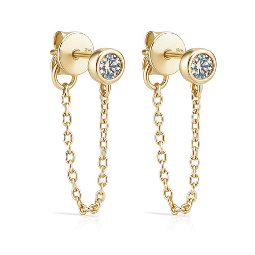 Liora Moissanite Chain Earrings by Nura Lab in 14K yellow gold plating over S925 sterling silver