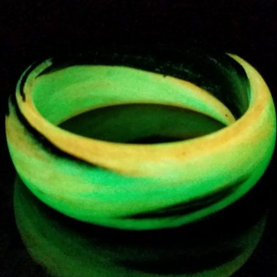 Ember XV - Carbon Fiber Men's Wedding Ring with Orange and Green Glow Marbled Design - view 5 - Nura Lab
