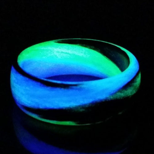 Caesar XIV - Carbon Fiber Men's Wedding Ring with Purple and Green Glow Marbled Design - view 5 - Nura Lab