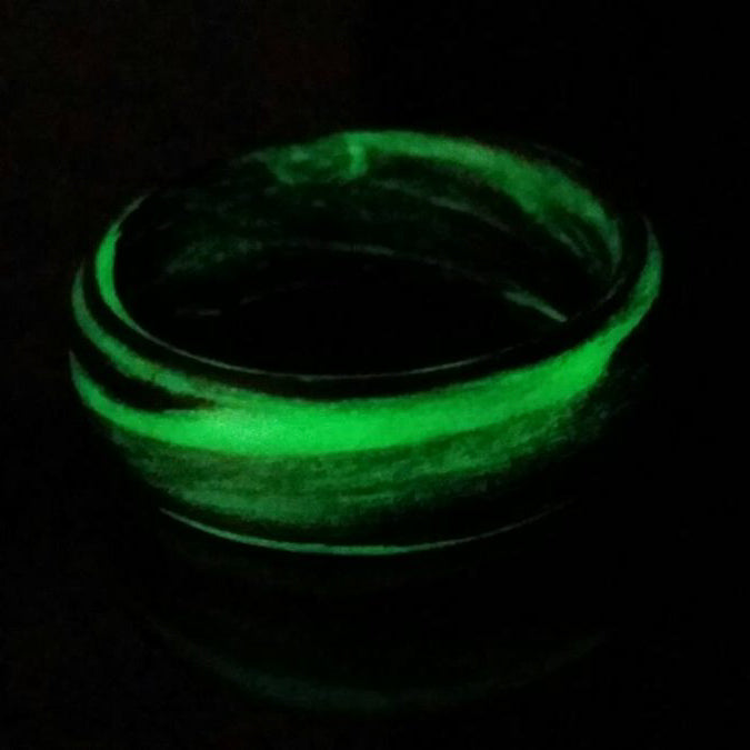 Ranger XIV - Carbon Fiber Men's Wedding Ring with Green Glow Marbled Design - view 5 - Nura Lab
