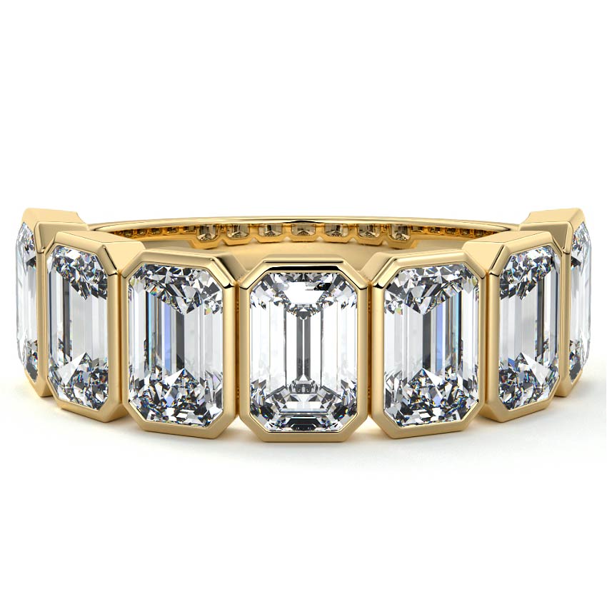 Half eternity bezel emerald cut wedding ring band in 18K gold made in New Zealand by Nura Lab