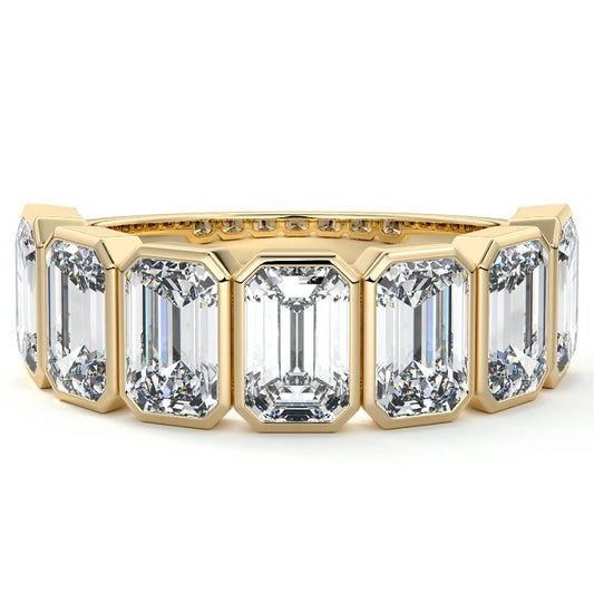 Half eternity bezel emerald cut wedding ring band in 18K gold made in New Zealand by Nura Lab