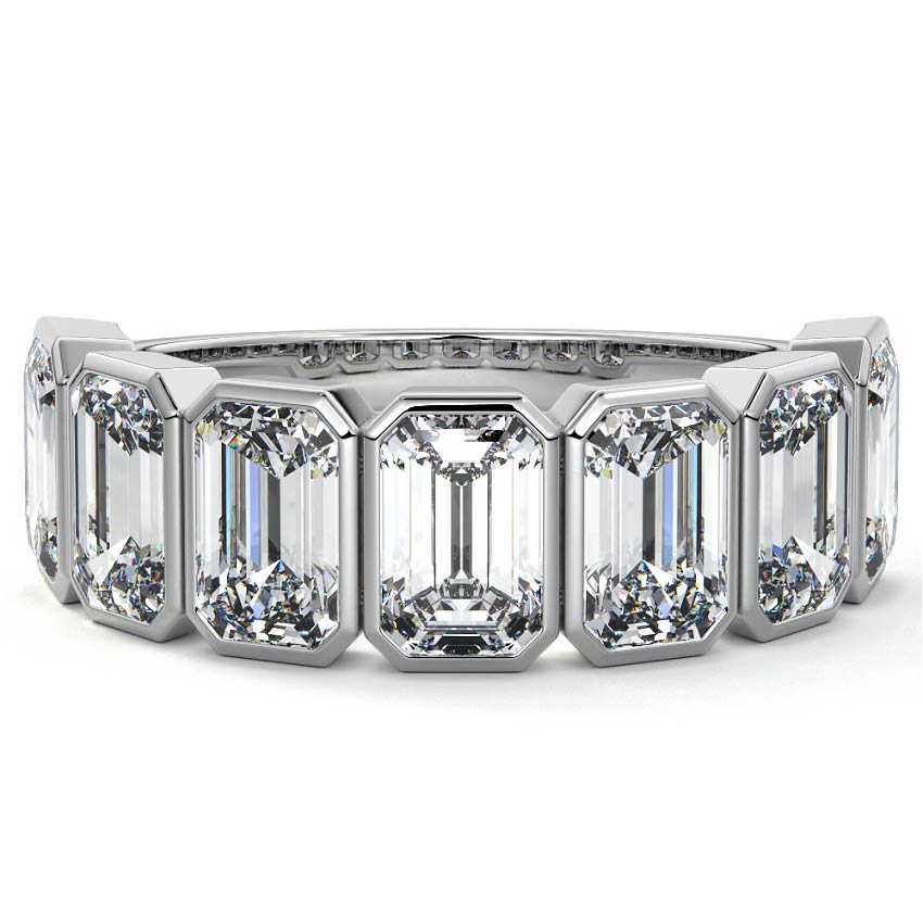 Nura - Half Eternity Bezel Emerald Cut Wedding Band