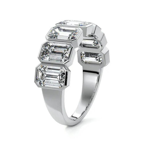 Nura - Half Eternity Bezel Emerald Cut Wedding Band Raphana Jewellery