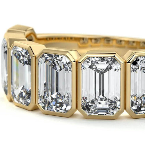 Nura - Half Eternity Bezel Emerald Cut Wedding Band Raphana Jewellery