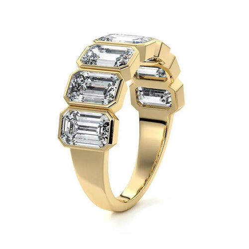 Nura - Half Eternity Bezel Emerald Cut Wedding Band Raphana Jewellery