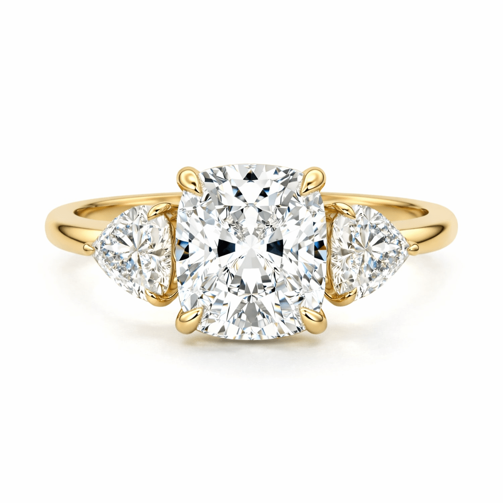 Harmony cushion three stone lab grown diamond engagement ring by Nura Lab New Zealand