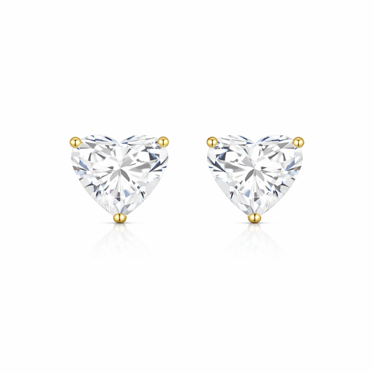Heart-shaped diamond stud earrings on a white background