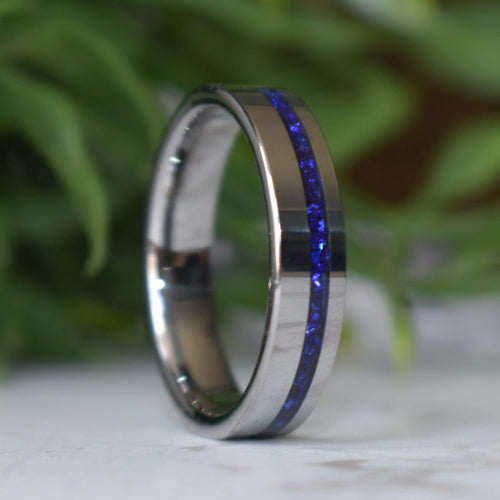 Stronghold - Tungsten 6mm Ring Blue Sapphire German Glass Wedding Ring - view 4 - Nura Lab