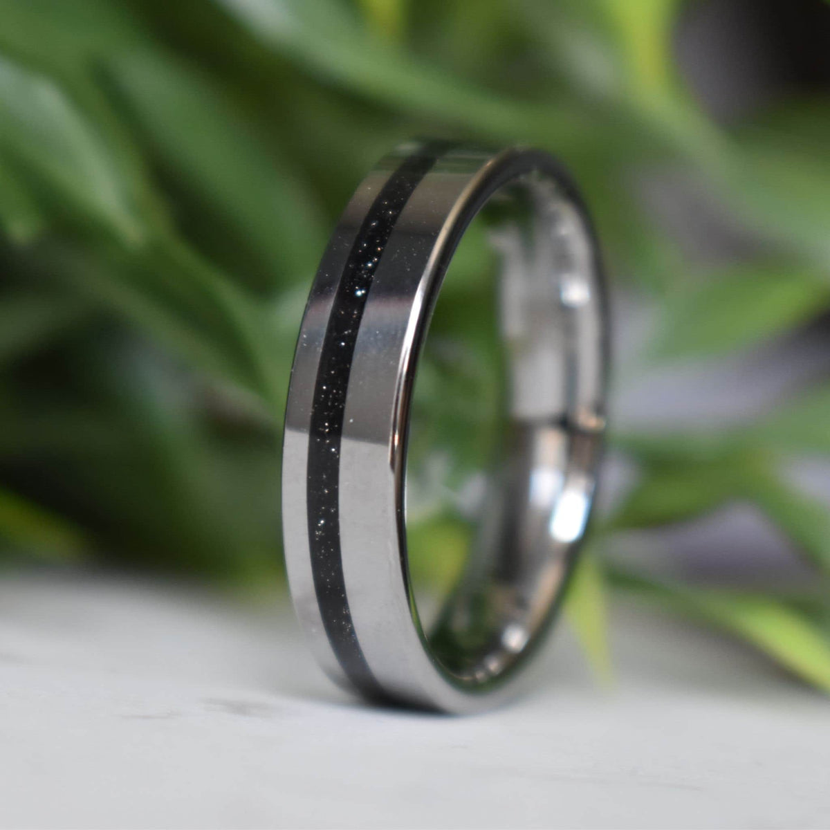 Kingsguard - Tungsten 6mm Ring Black Druzy Quartz Wedding Ring - Nura Lab