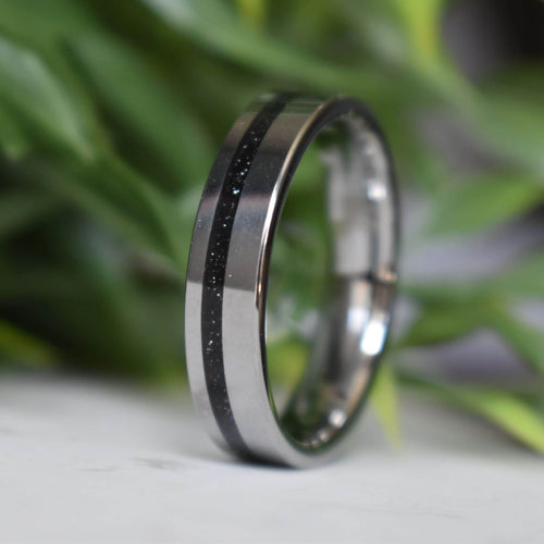 Kingsguard - Tungsten 6mm Ring Black Druzy Quartz Wedding Ring - Nura Lab