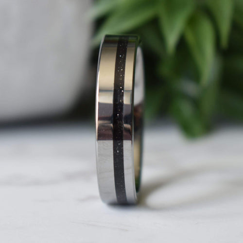 Kingsguard - Tungsten 6mm Ring Black Druzy Quartz Wedding Ring - view 5 - Nura Lab