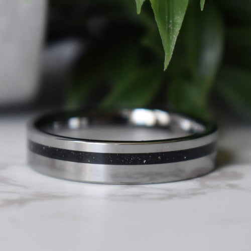 Kingsguard - Tungsten 6mm Ring Black Druzy Quartz Wedding Ring - view 4 - Nura Lab
