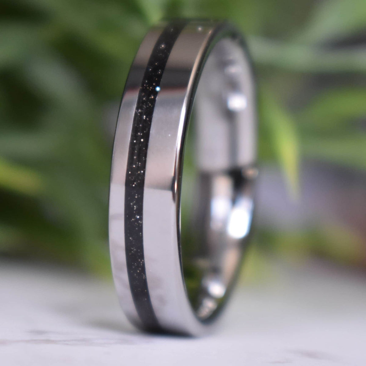 Kingsguard - Tungsten 6mm Ring Black Druzy Quartz Wedding Ring - view 3 - Nura Lab