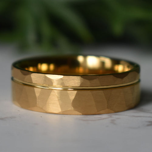 Northwind - Hammered Tungsten Wedding Ring 8mm Gold Brushed with Polished Gold Accent - view 4 - Nura Lab