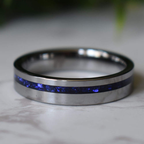 Stronghold - Tungsten 6mm Ring Blue Sapphire German Glass Wedding Ring - view 5 - Nura Lab