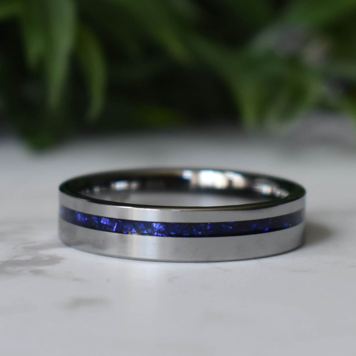 Stronghold - Tungsten 6mm Ring Blue Sapphire German Glass Wedding Ring - view 2 - Nura Lab