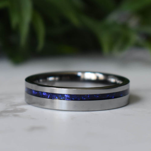 Stronghold - Tungsten 6mm Ring Blue Sapphire German Glass Wedding Ring - view 2 - Nura Lab