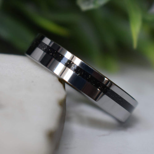 Kingsguard - Tungsten 6mm Ring Black Druzy Quartz Wedding Ring - view 2 - Nura Lab