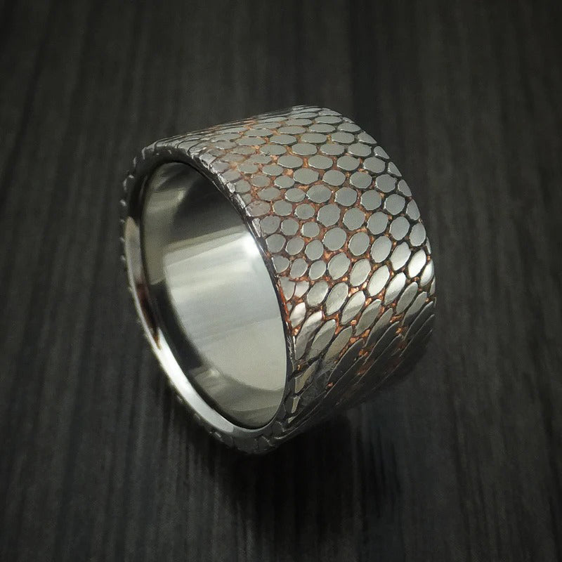Stonehaven VI - Wide Etched Superconductor Men's Wedding Ring with Titanium Sleeve Titanium-Niobium and Copper Band - Nura Lab