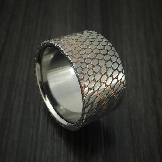 Stonehaven VI - Wide Etched Superconductor Men's Wedding Ring with Titanium Sleeve Titanium-Niobium and Copper Band - Nura Lab