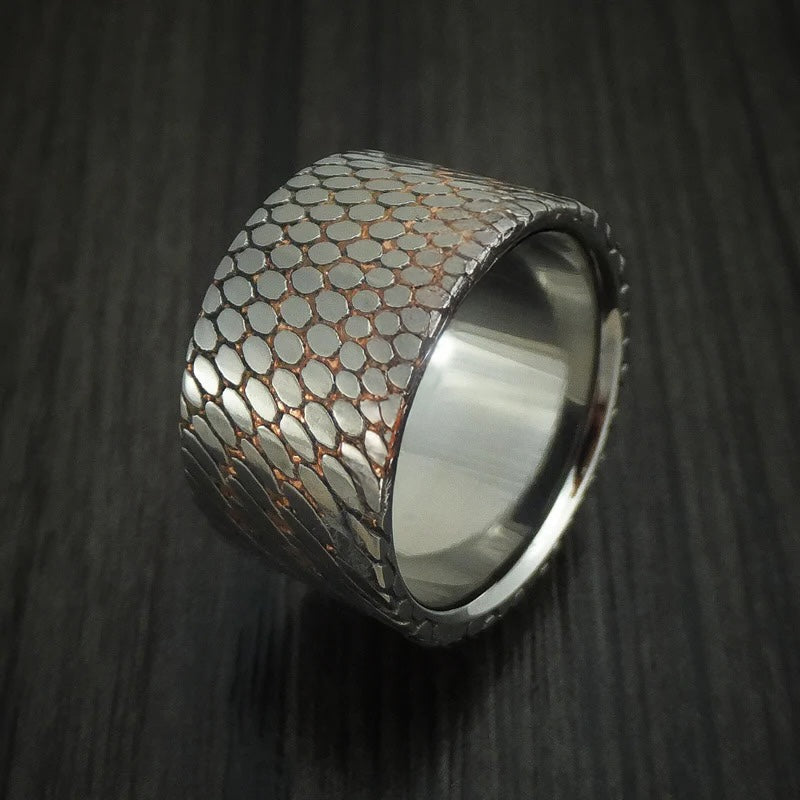 Stonehaven VI - Wide Etched Superconductor Men's Wedding Ring with Titanium Sleeve Titanium-Niobium and Copper Band - view 4 - Nura Lab