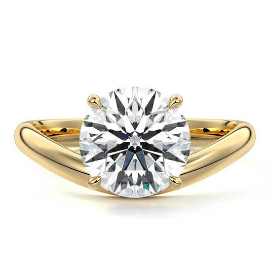 Unique round cut curved band engagement ring in 18K gold with lab-grown diamond or moissanite – handmade in New Zealand by Nura Lab