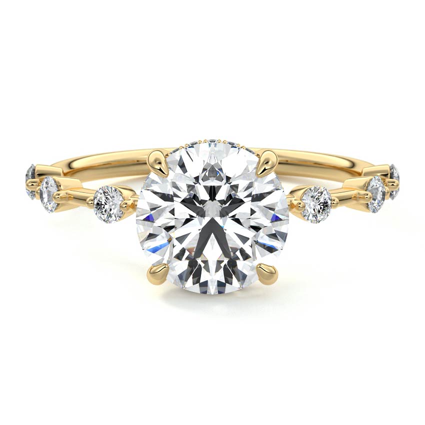 Isla round side stone lab grown diamond engagement ring in yellow gold by Nura Lab New Zealand