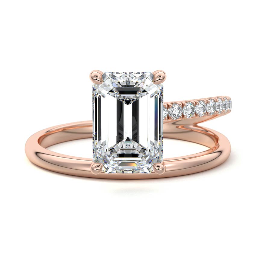 Emerald cut spiral diamond engagement ring in rose gold with lab-grown center stone