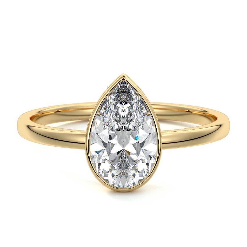 Katlyn pear bezel lab grown diamond engagement ring in yellow gold by Nura Lab New Zealand