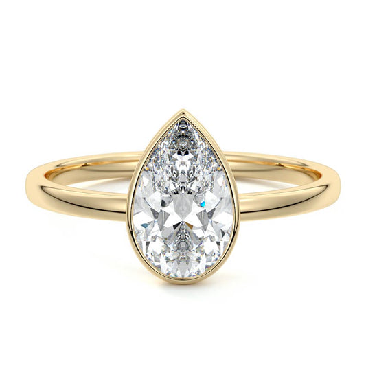 Katlyn pear bezel lab grown diamond engagement ring in yellow gold by Nura Lab New Zealand
