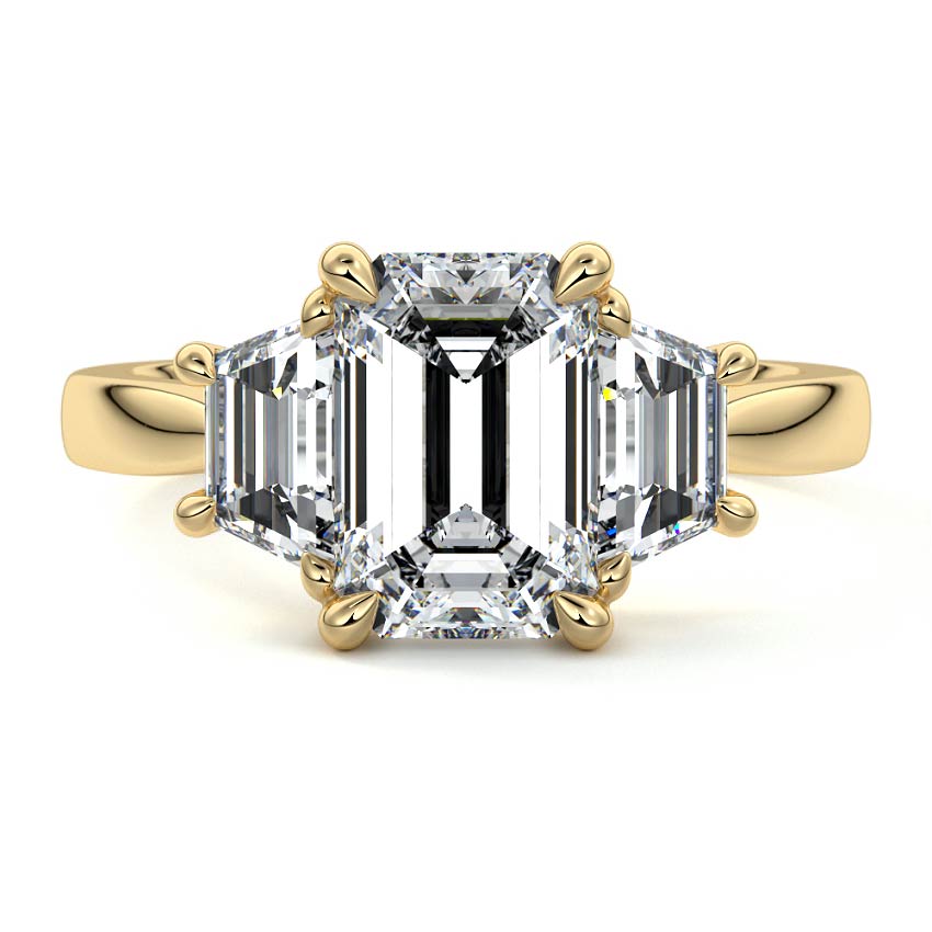 Love emerald cut three stone lab grown diamond engagement ring by Nura Lab New Zealand