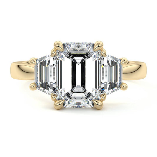 Love emerald cut three stone lab grown diamond engagement ring by Nura Lab New Zealand