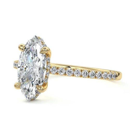 Marquise cut lab grown diamond ring in yellow gold