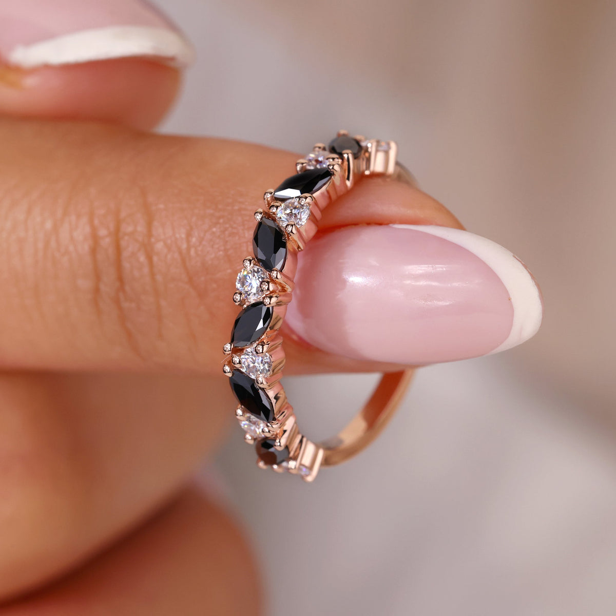 Marquise cut wedding band, marquise cut gold band, handmade band