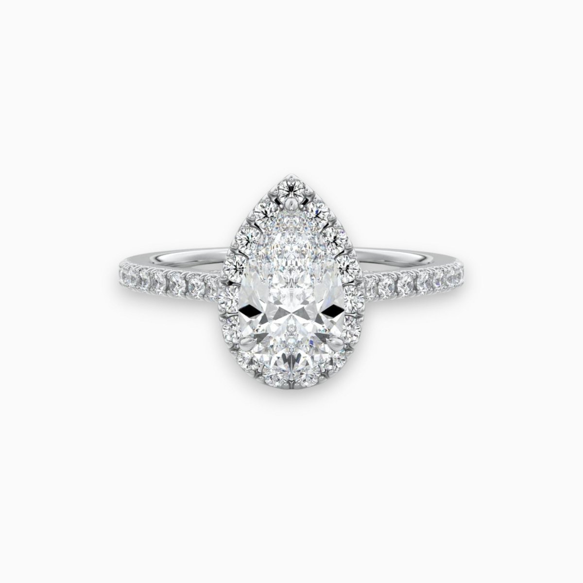 pear cut halo engagement ring white gold New Zealand