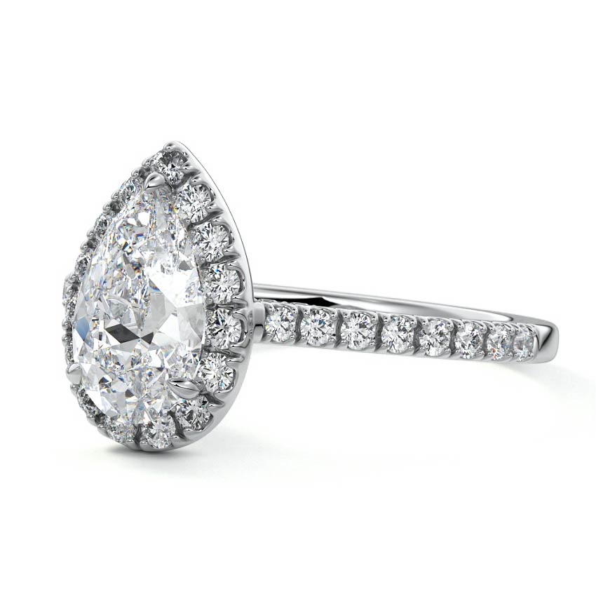 pear cut halo engagement ring white gold New Zealand