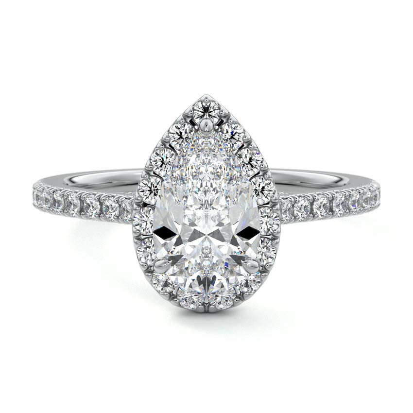 pear cut halo engagement ring white gold New Zealand