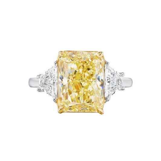 Three Stone Trilogy Radiant Cut Yellow Diamond Engagement Ring in 18K Gold