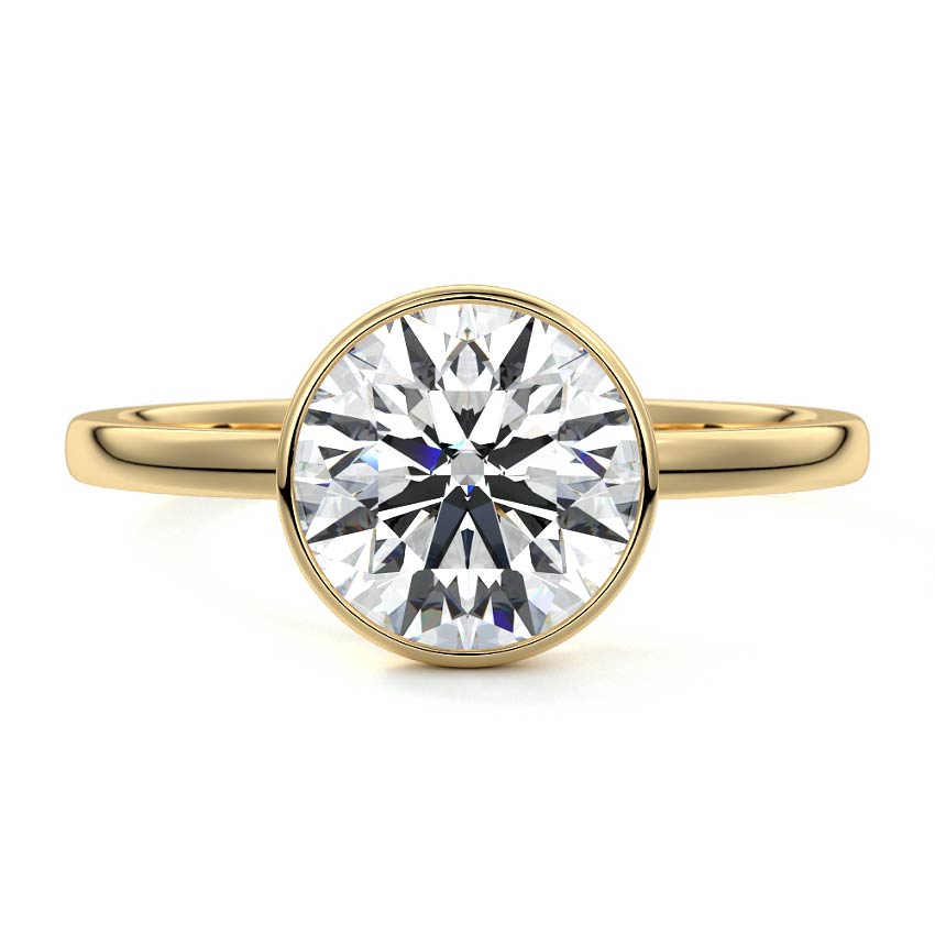 Milly round bezel lab grown diamond engagement ring in yellow gold by Nura Lab New Zealand