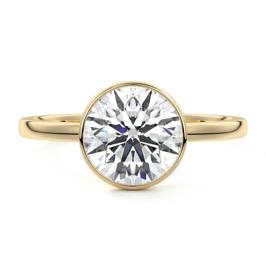 Milly round bezel lab grown diamond engagement ring in yellow gold by Nura Lab New Zealand