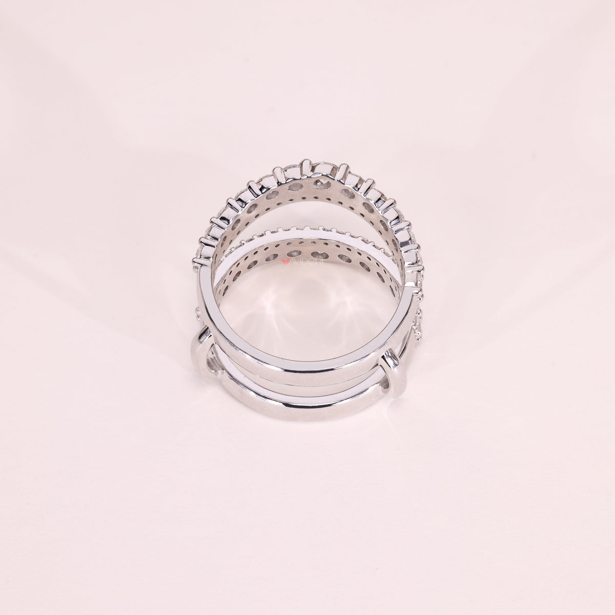 Double row pave enhancer wedding band design.
