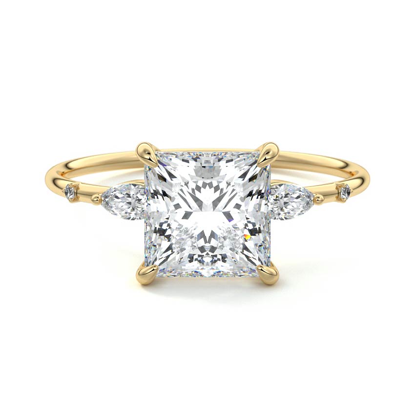 Nikki princess side stone lab grown diamond engagement ring in yellow gold by Nura Lab New Zealand