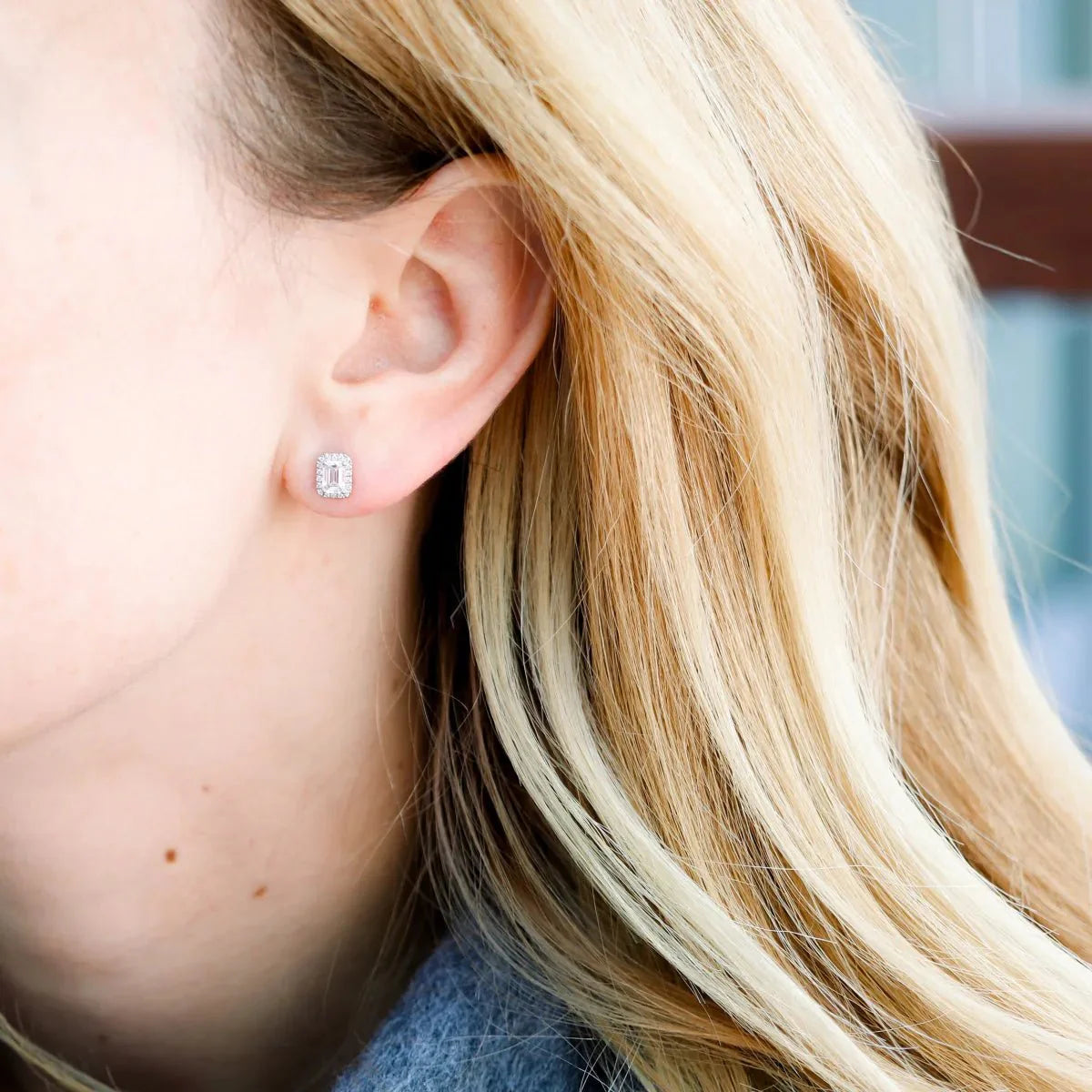 Olivia Stud Halo Lab-Grown Princess Cut Diamond Earrings - Raphana Jewellery